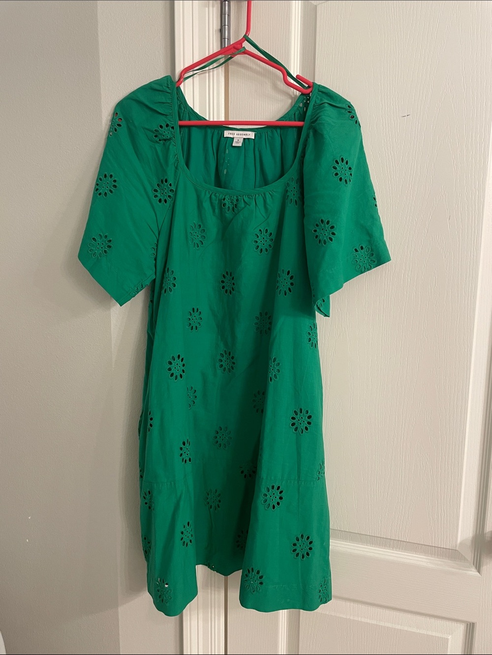 Free Assembly Green Eyelet Cutout Shift Dress
